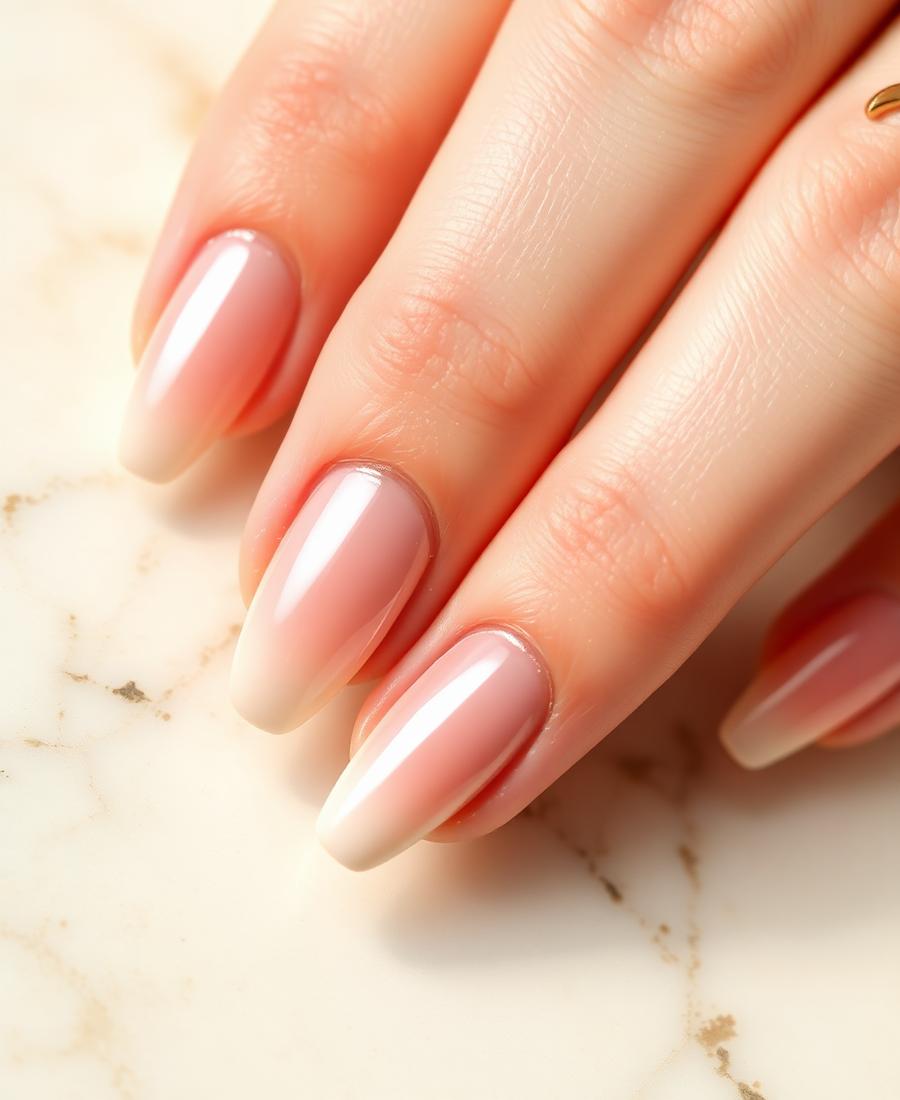 Soft ombre almond-shaped gel manicure